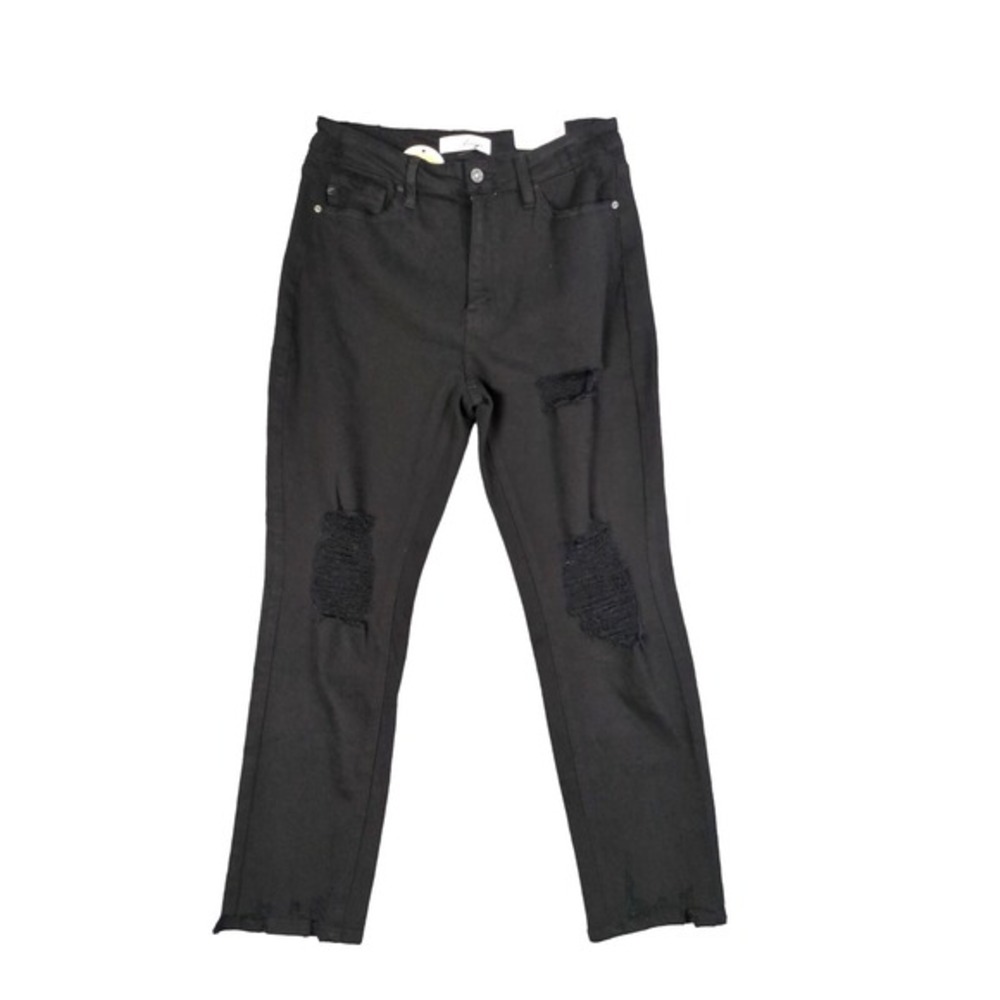 KanCan Womens Grunge Emo Punk Edgy Distressed Straight Fit Jeans 13/30 Black NEW